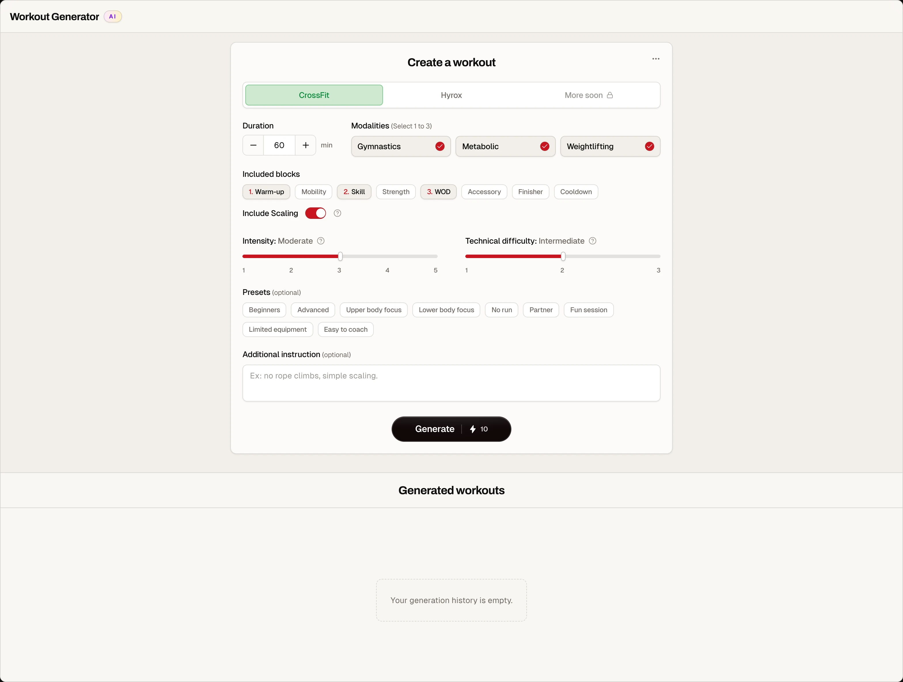 The CrossFit workout generator in Hardi